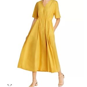 max mara Weekend Bairo Drawstring Cotton‎ Midi Dress Yellow Size Small